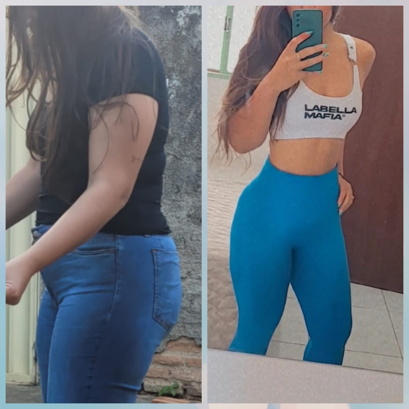 Comparativo de aluna antes e depois do processo de emagrecimento